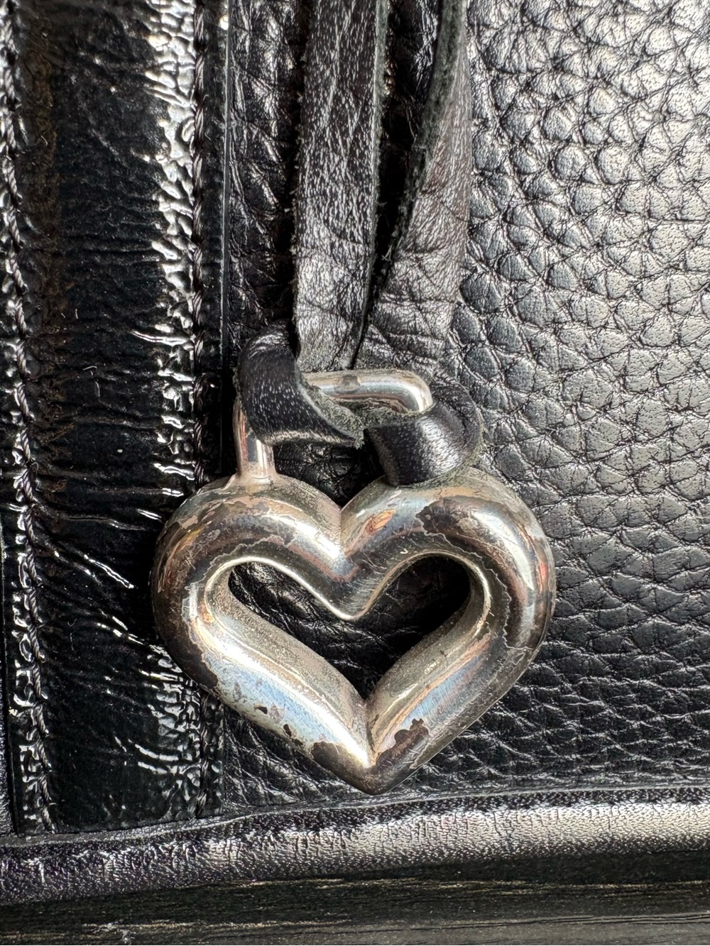 Vintage Brighton Black Leather Patchwork Hearts Shoulder Bag Croc Snake Braided - Picture 9 of 11